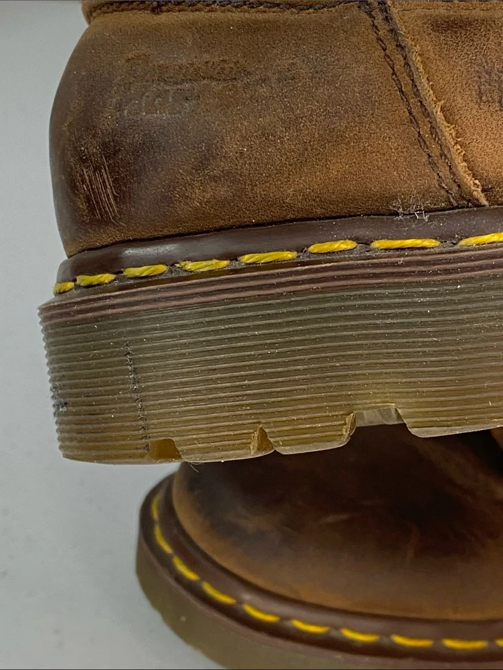 Dr. Martens Brown Leather Derby Shoes with Yellow Stitching